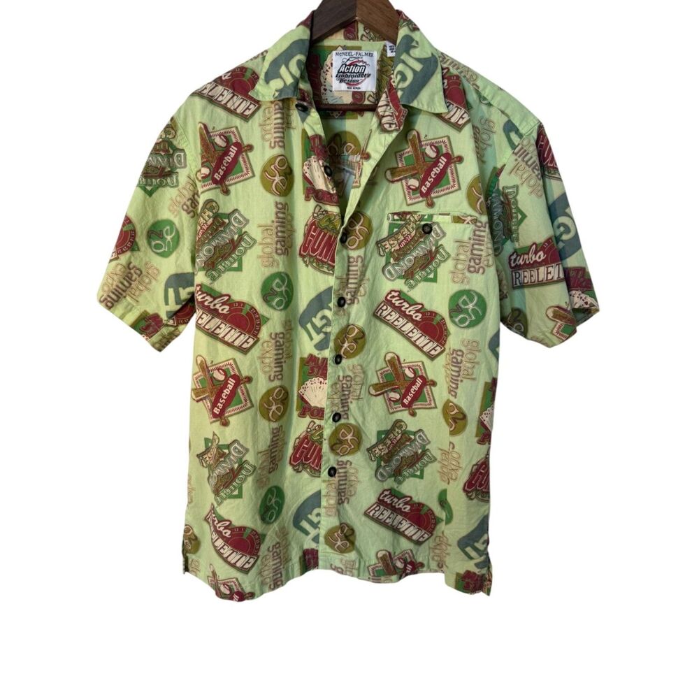 Vintage 90s McNeel-Palmer Reno Nevada Casino Shirt Small AOP Action Embroidery